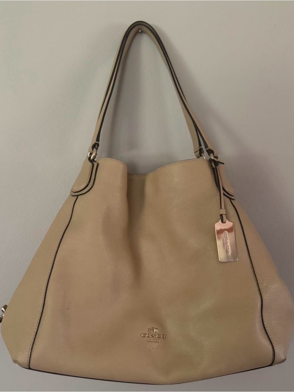 Coach Beige Leather Pebbled Eddie 31 Hobo Tote